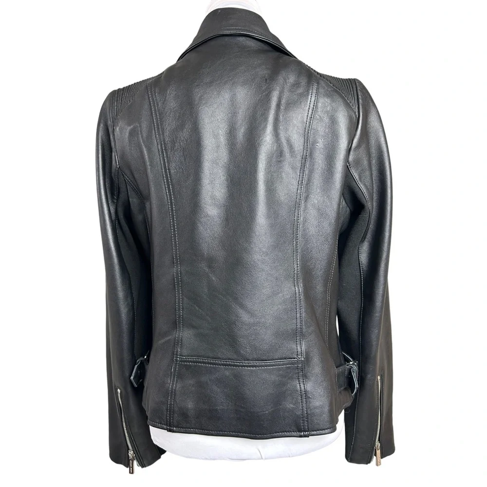 Michael Kors Leather Moto Jacket Black Zip Biker Goth - Picture 5 of 14